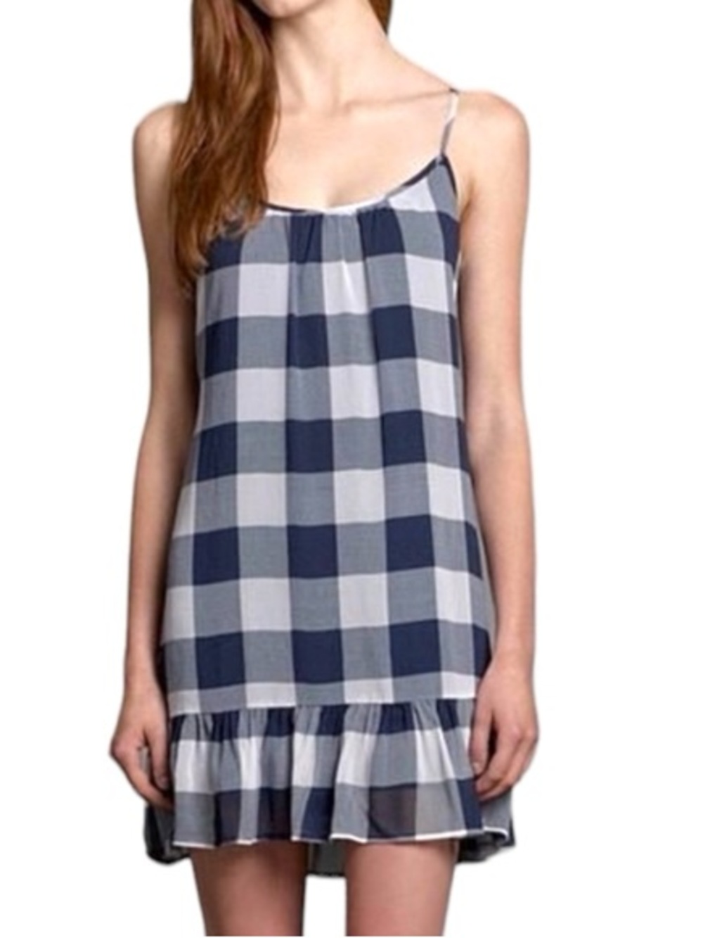 Abercrombie & Fitch Navy and White Gingham Spaghetti Strap Nightdress size M